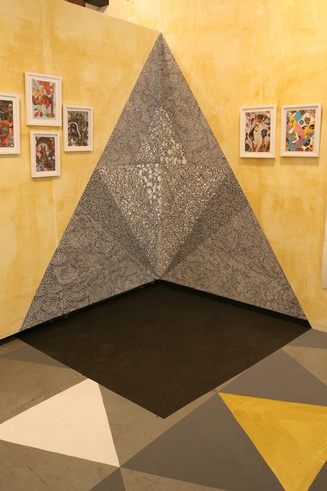 Hisham's installation in Temple of Bloom exhibition, Cinders Gallery, 2010